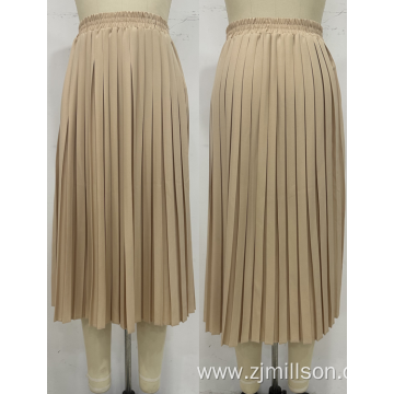 Leisure Versatile Leather Elastic Waist Pleated Skirt